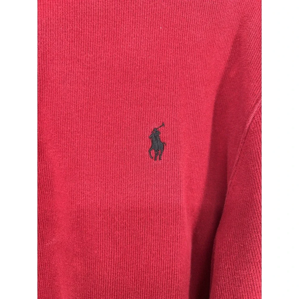 Polo‎ Ralph Lauren Sweater Leather Tab Quarter 1/4 Zip Pullover Red Knit Mens L